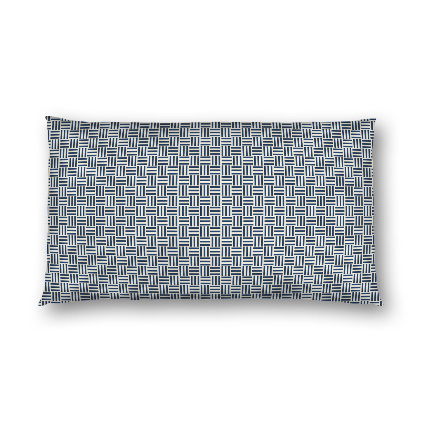 Beige Cotton Sateen Pillow Sham, Royal Blue Single Weave Motif Print, White Reverse Side | CSSH-1295-142, King - 51 x 91 cm / 20 x 36 inches