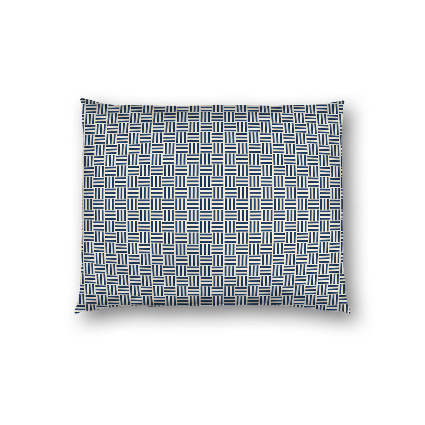 Beige Cotton Sateen Pillow Sham, Royal Blue Single Weave Motif Print, White Reverse Side | CSSH-1295-142, Standard - 51 x 66 cm / 20 x 26 inches
