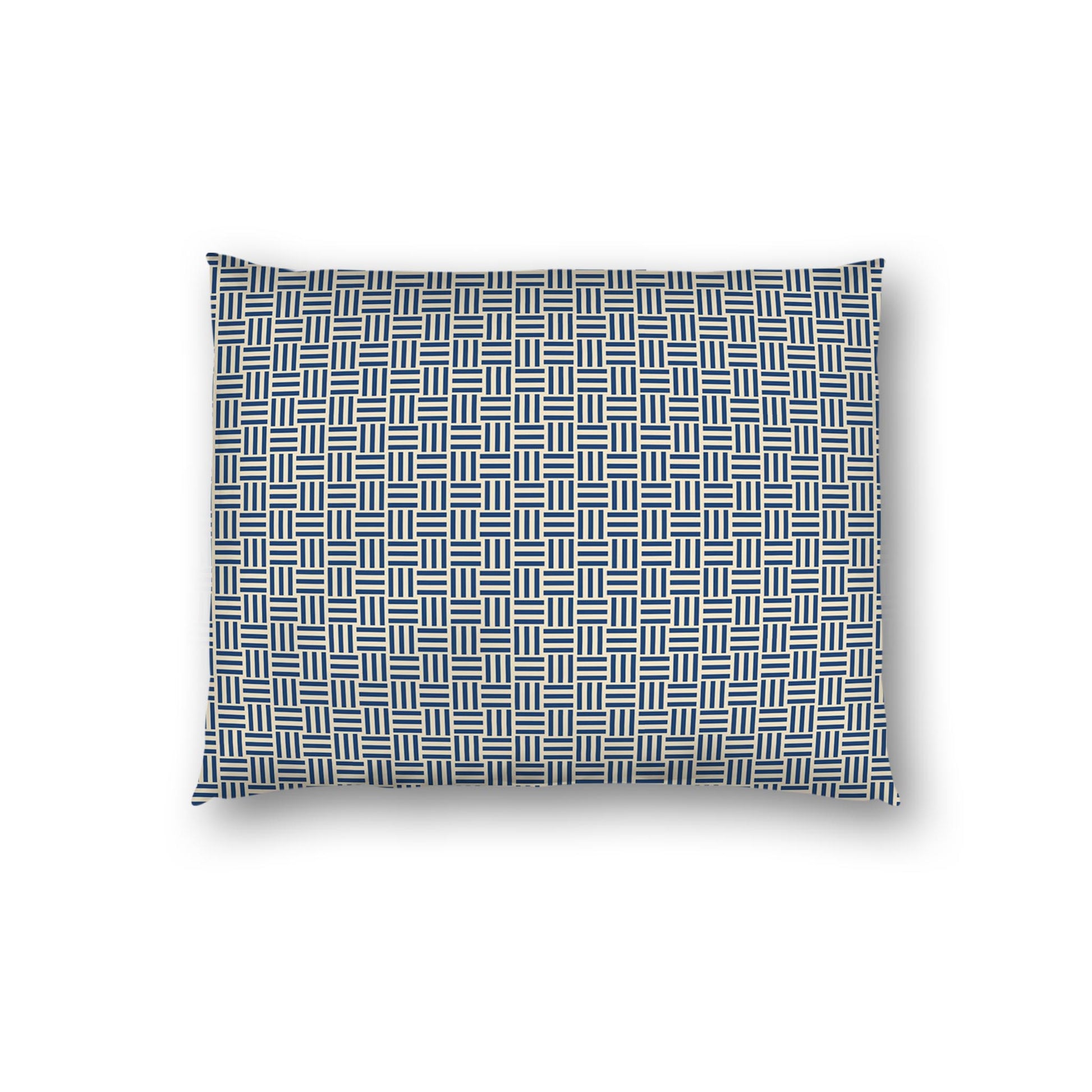Beige Cotton Sateen Pillow Sham, Royal Blue Single Weave Motif Print, White Reverse Side | CSSH-1295-142, Standard - 51 x 66 cm / 20 x 26 inches