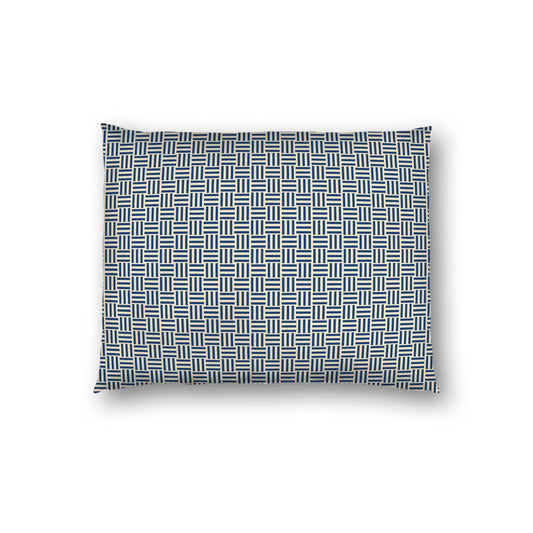 Beige Cotton Sateen Pillow Sham, Royal Blue Single Weave Motif Print, White Reverse Side | CSSH-1295-142, Standard - 51 x 66 cm / 20 x 26 inches