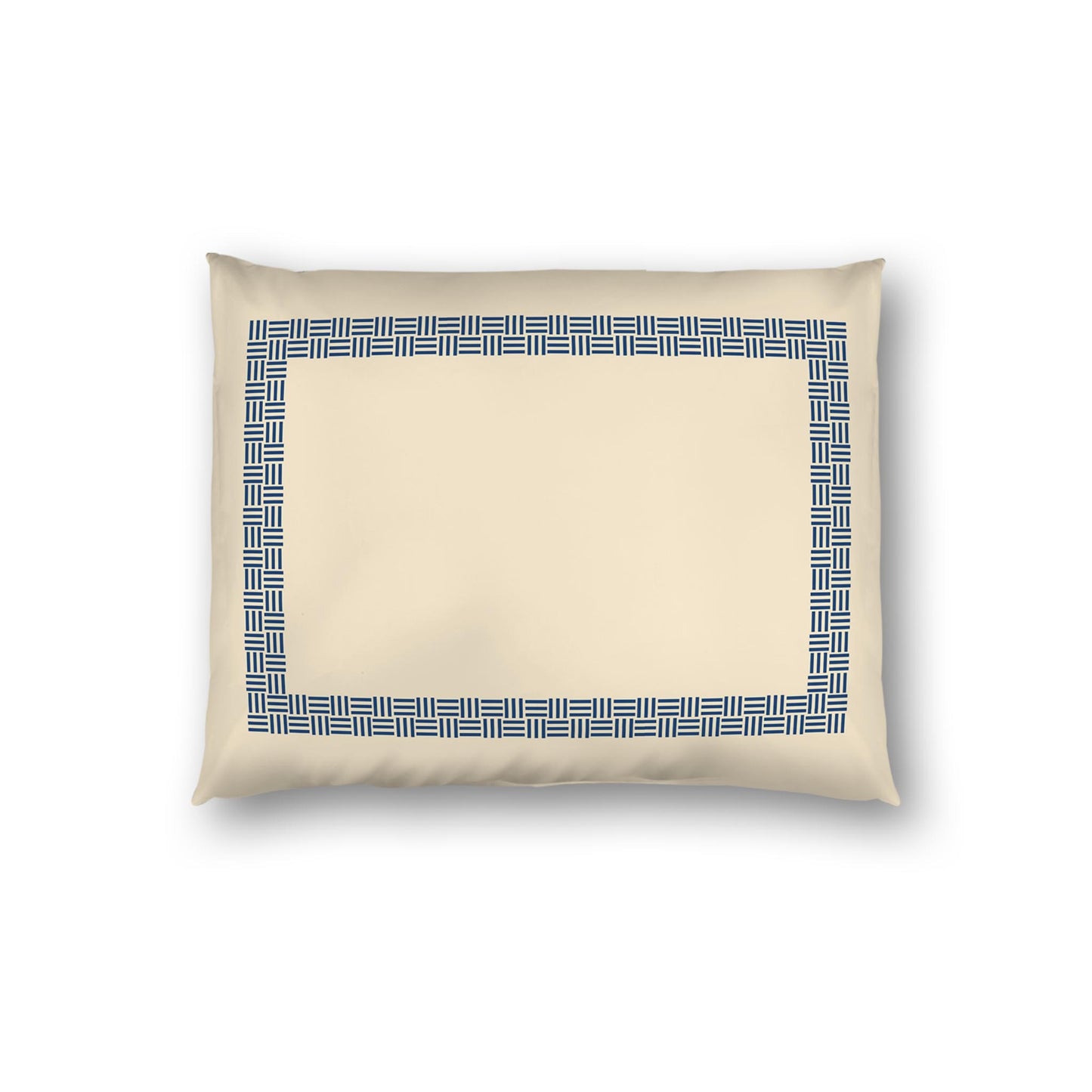 Beige Cotton Sateen Pillow Sham, Royal Blue Double Weave Motif Print, Classic Border, White Reverse Side | CSSH-1295-143, Standard - 51 x 66 cm / 20 x 26 inches