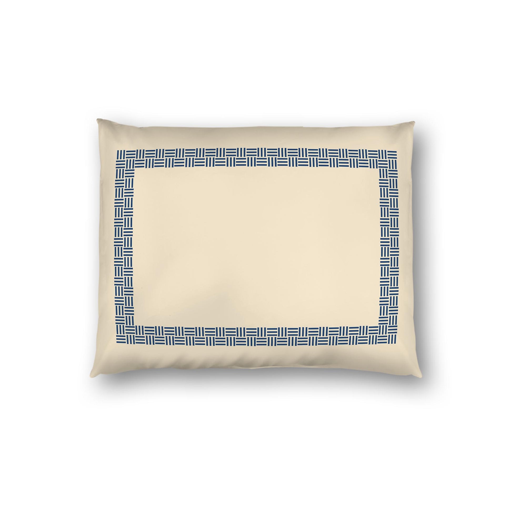 Beige Cotton Sateen Pillow Sham, Royal Blue Double Weave Motif Print, Classic Border, White Reverse Side | CSSH-1295-143, Standard - 51 x 66 cm / 20 x 26 inches