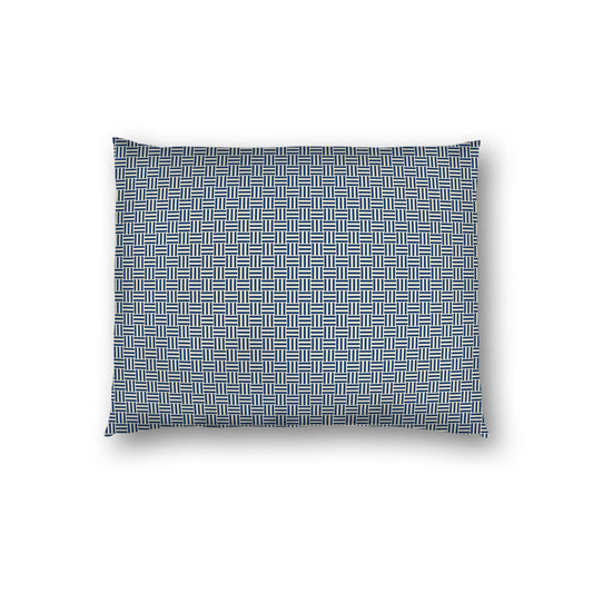 Beige Cotton Sateen Pillow Sham, Royal Blue Double Weave Motif Print, White Reverse Side | CSSH-1295-144, Standard - 51 x 66 cm / 20 x 26 inches