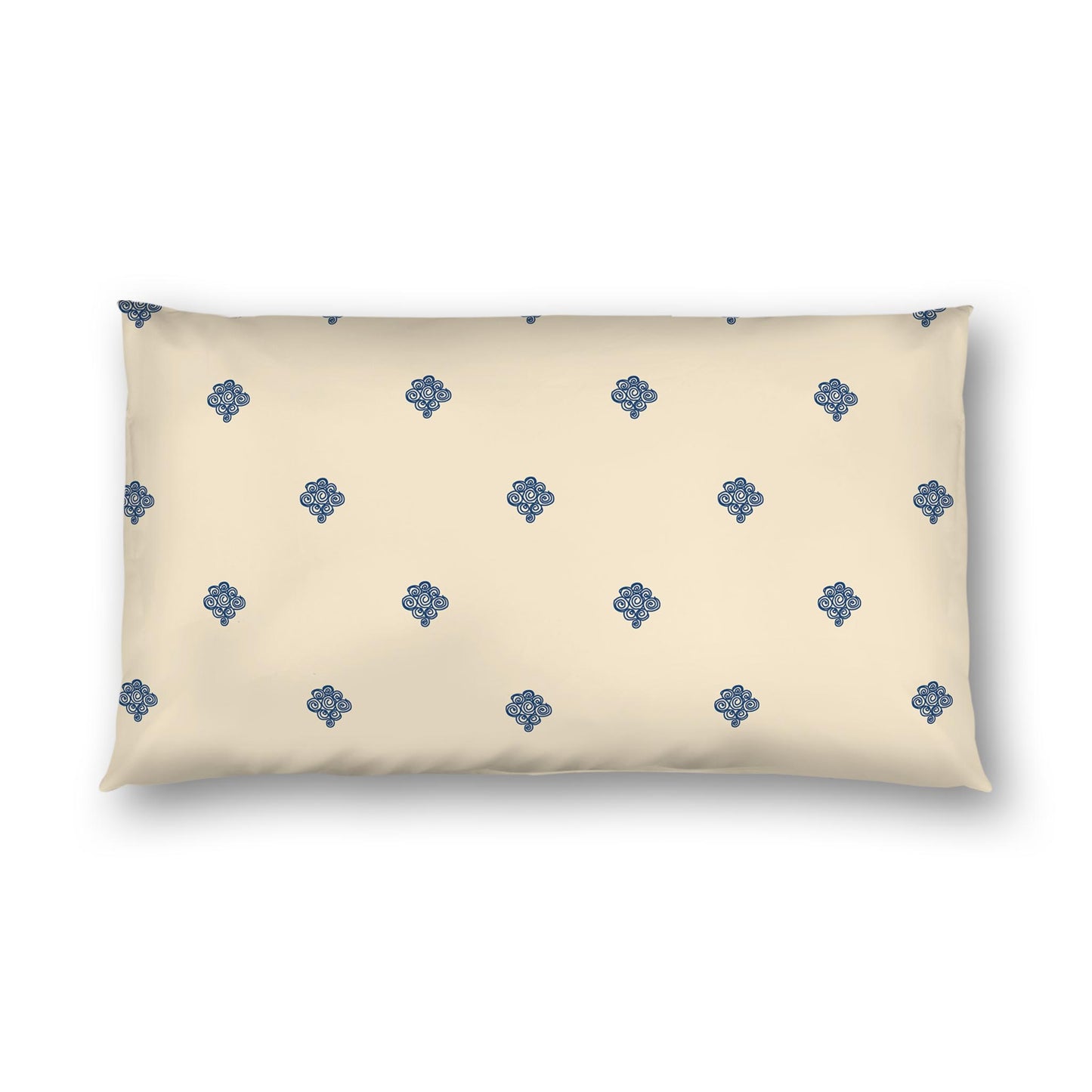 Beige Cotton Sateen Pillow Sham, Royal Blue Hand-painted Swizzle Motif Print, White Reverse Side | CSSH-1295-171, King - 51 x 91 cm / 20 x 36 inches