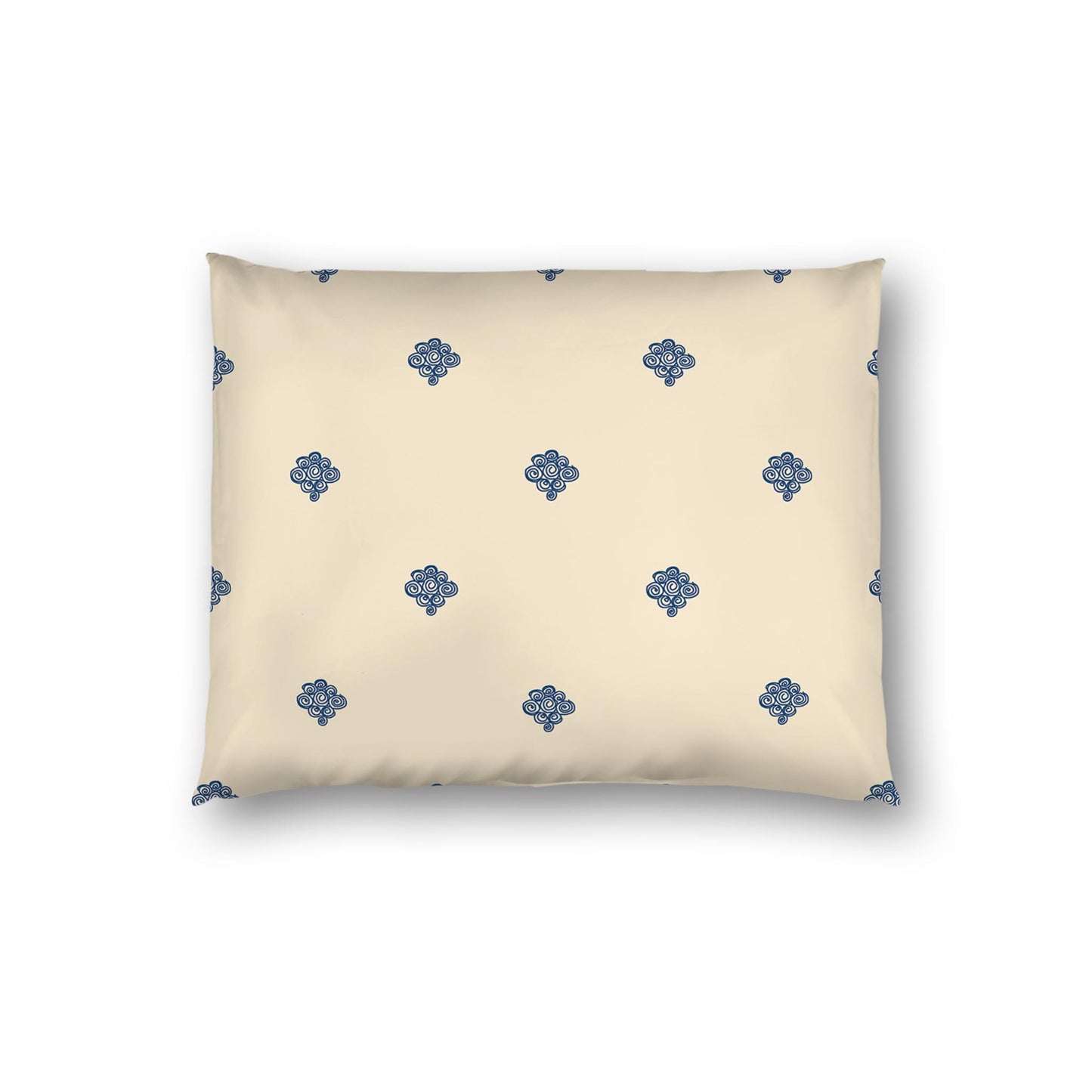Beige Cotton Sateen Pillow Sham, Royal Blue Hand-painted Swizzle Motif Print, White Reverse Side | CSSH-1295-171, Standard - 51 x 66 cm / 20 x 26 inches