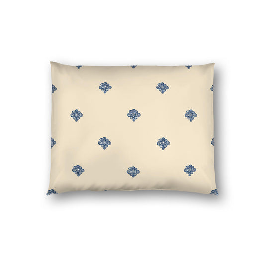Beige Cotton Sateen Pillow Sham, Royal Blue Hand-painted Swizzle Motif Print, White Reverse Side | CSSH-1295-171, Standard - 51 x 66 cm / 20 x 26 inches