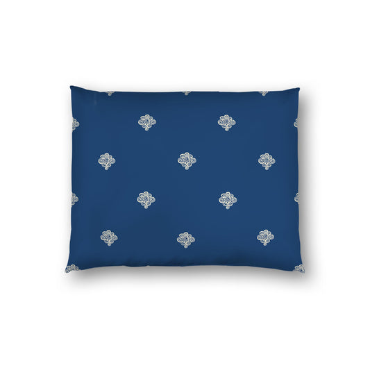 Royal Blue Cotton Sateen Pillow Sham, Beige Hand-painted Swizzle Motif Print, White Reverse Side | CSSH-1295-172, Standard - 51 x 66 cm / 20 x 26 inches