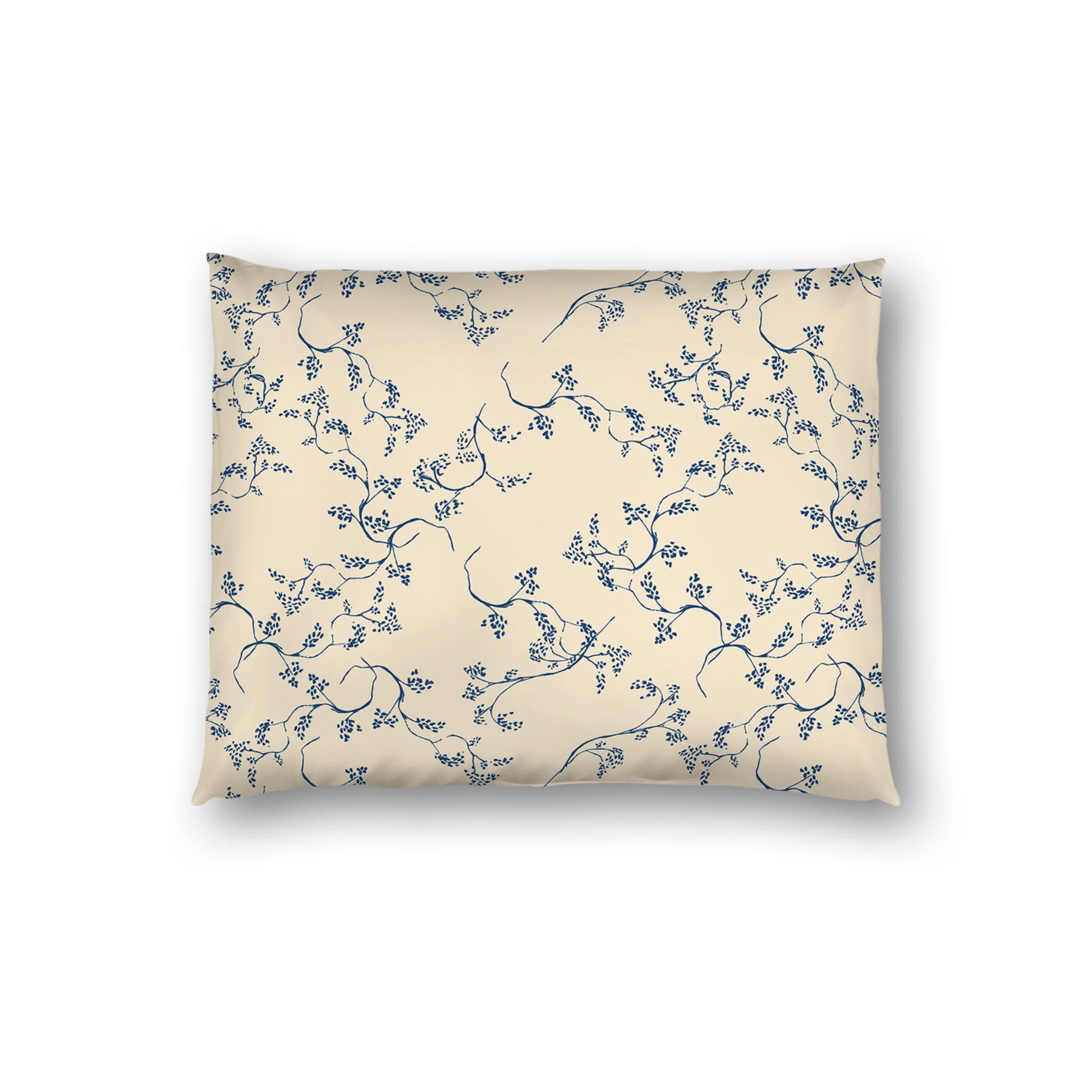 Beige Cotton Sateen Pillow Sham, Royal Blue Hand-painted Vine Print, White Reverse Side | CSSH-1295-181, Standard - 51 x 66 cm / 20 x 26 inches