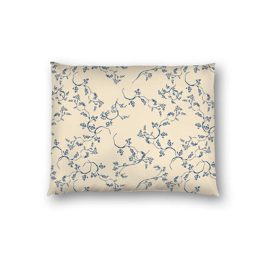 Beige Cotton Sateen Pillow Sham, Royal Blue Hand-painted Vine Print, White Reverse Side | CSSH-1295-181, Standard - 51 x 66 cm / 20 x 26 inches
