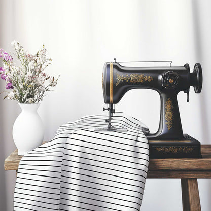 Off-White Cotton Canvas Fabric with Fine Black Stripes, FACC-1010-151