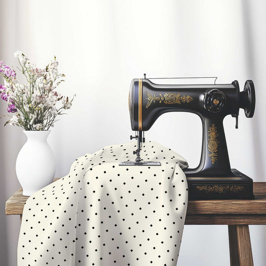 Cotton Canvas Fabric with Black Diamonds on Pale Cream, FACC-1013-101