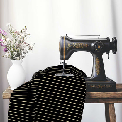 Cotton Canvas Fabric with Fine Tan Stripes on Black, FACC-1014-152