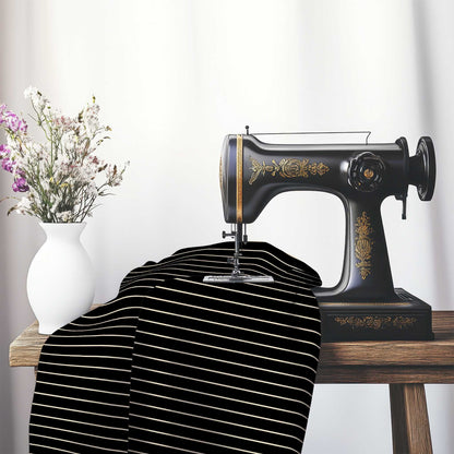 Cotton Canvas Fabric with Fine Beige Stripes on Black, FACC-1015-152