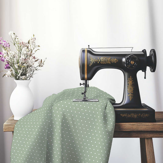Cotton Canvas Fabric with Fine Off-White Diamonds on Green, FACC-1052-112