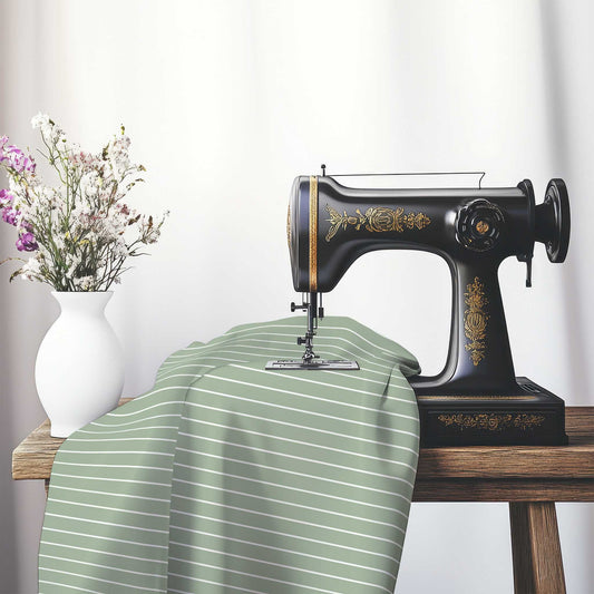 Cotton Canvas Fabric with Fine Off-White Stripes on Green, FACC-1052-152