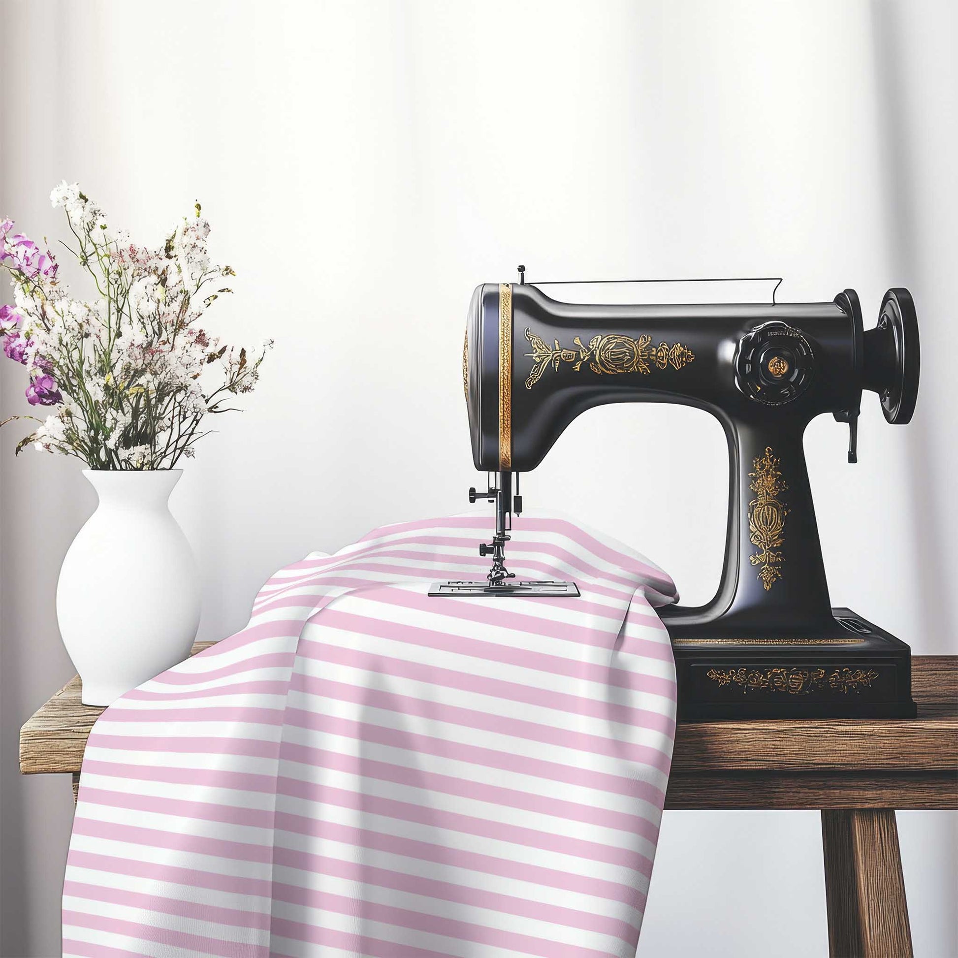 Off-White Cotton Canvas Fabric with Pink Bars, FACC-1081-051