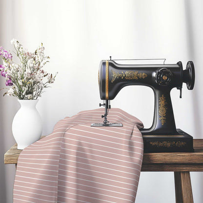 Cotton Canvas Fabric with Fine Off-White Stripes on Salmon, FACC-1139-152