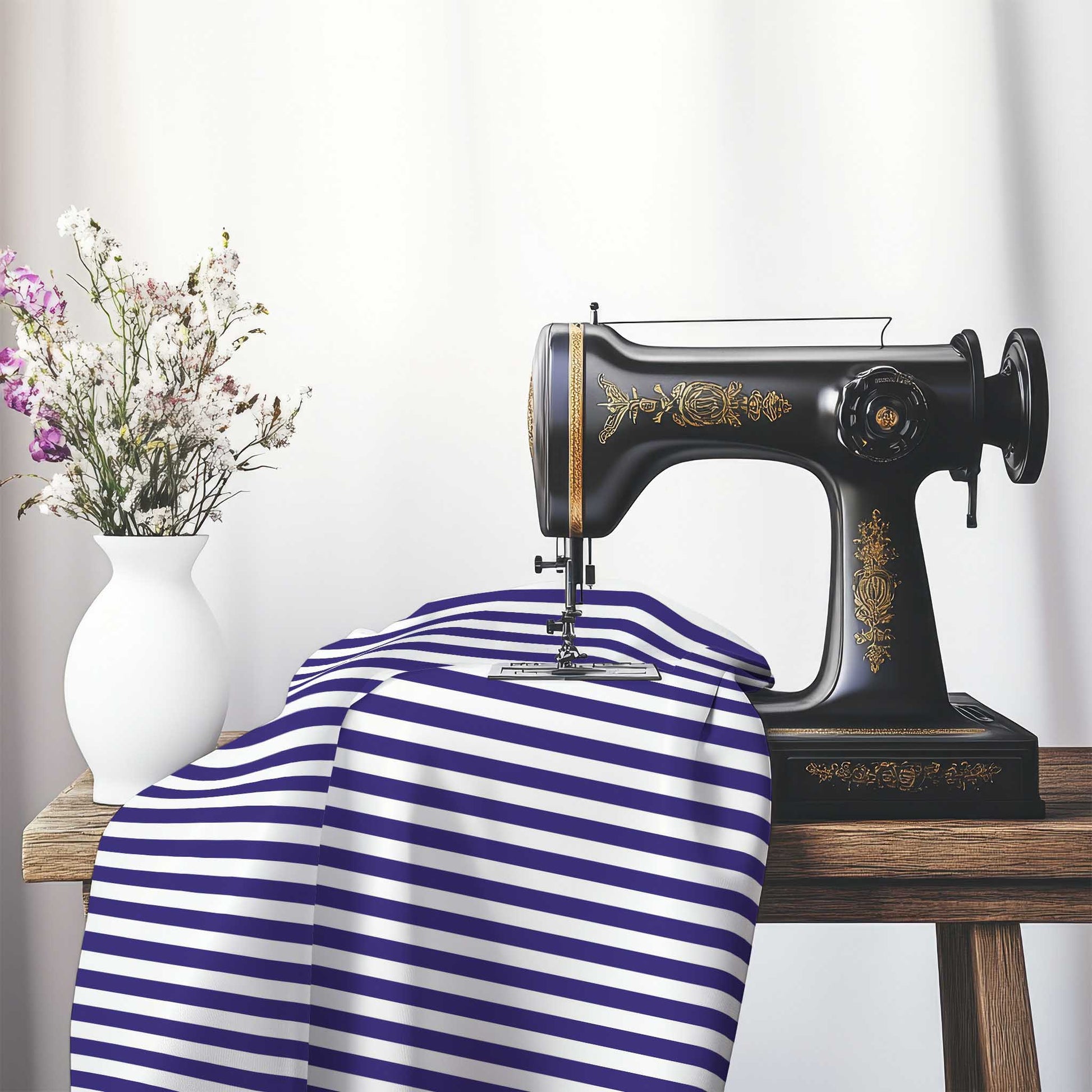 Off-White Cotton Canvas Fabric with Purple Bars, FACC-1143-051