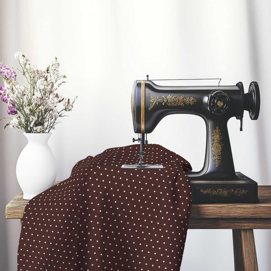 Cotton Canvas Fabric with Fine Off-White Diamonds on Brown, FACC-1161-112