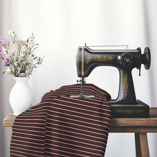Cotton Canvas Fabric with Fine Off-White Stripes on Brown, FACC-1161-152