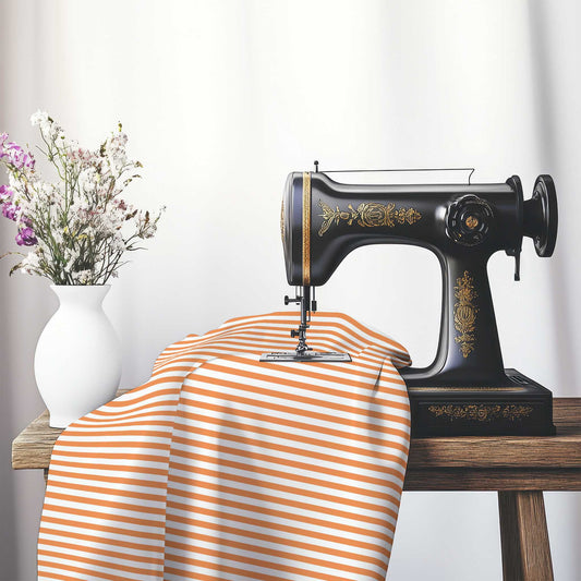 Off-White Cotton Canvas Fabric with Thin Orange Bars, FACC-1181-241