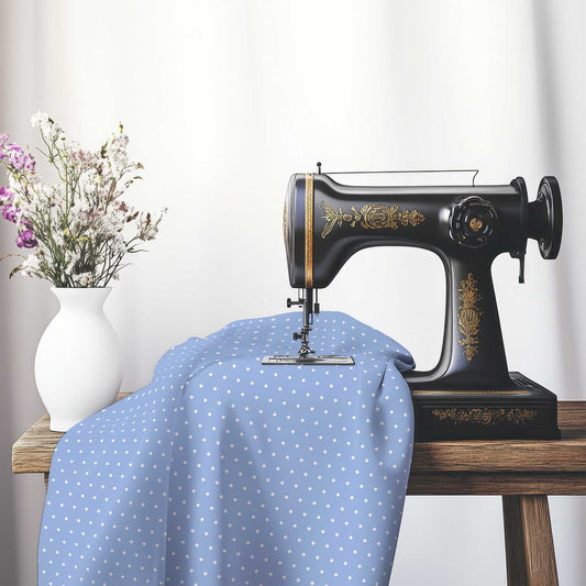 Cotton Canvas Fabric with Fine Off-White Diamonds on Blue, FACC-1231-112