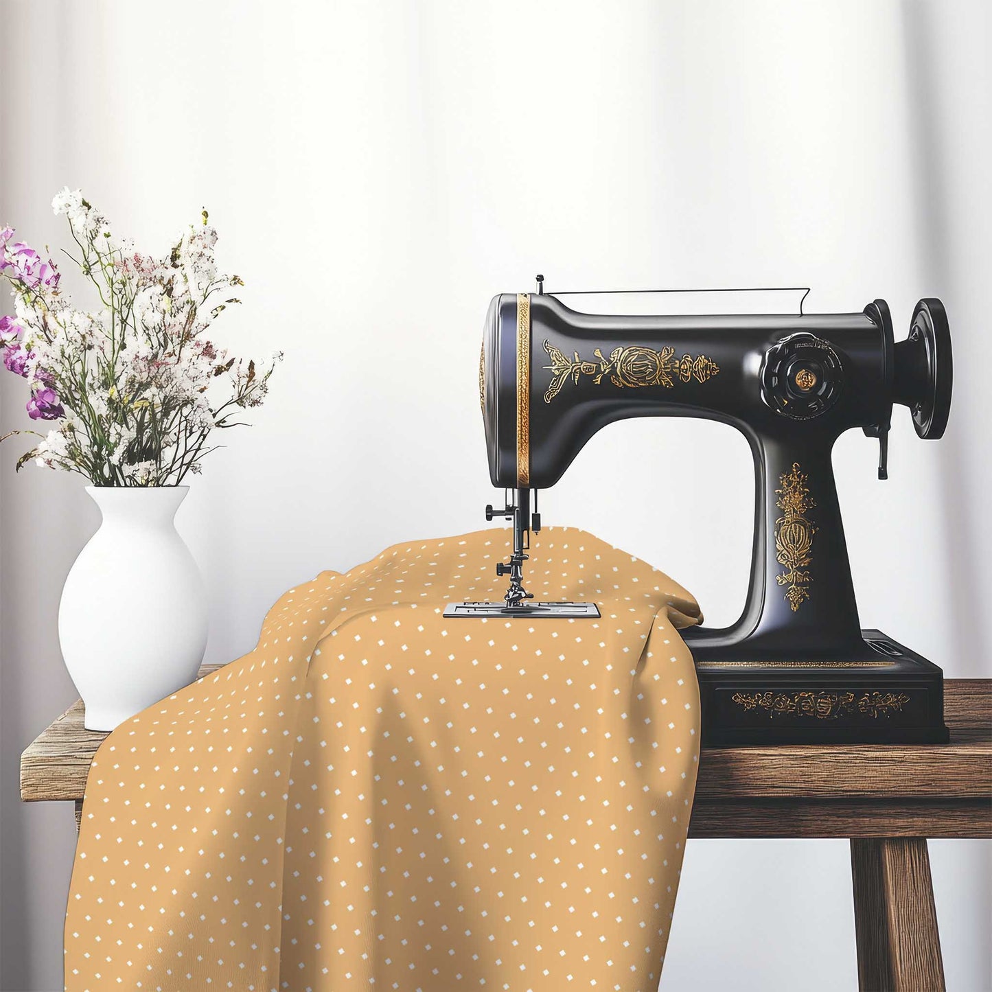 Cotton Canvas Fabric with Fine Off-White Diamonds on Orange, FACC-1232-112