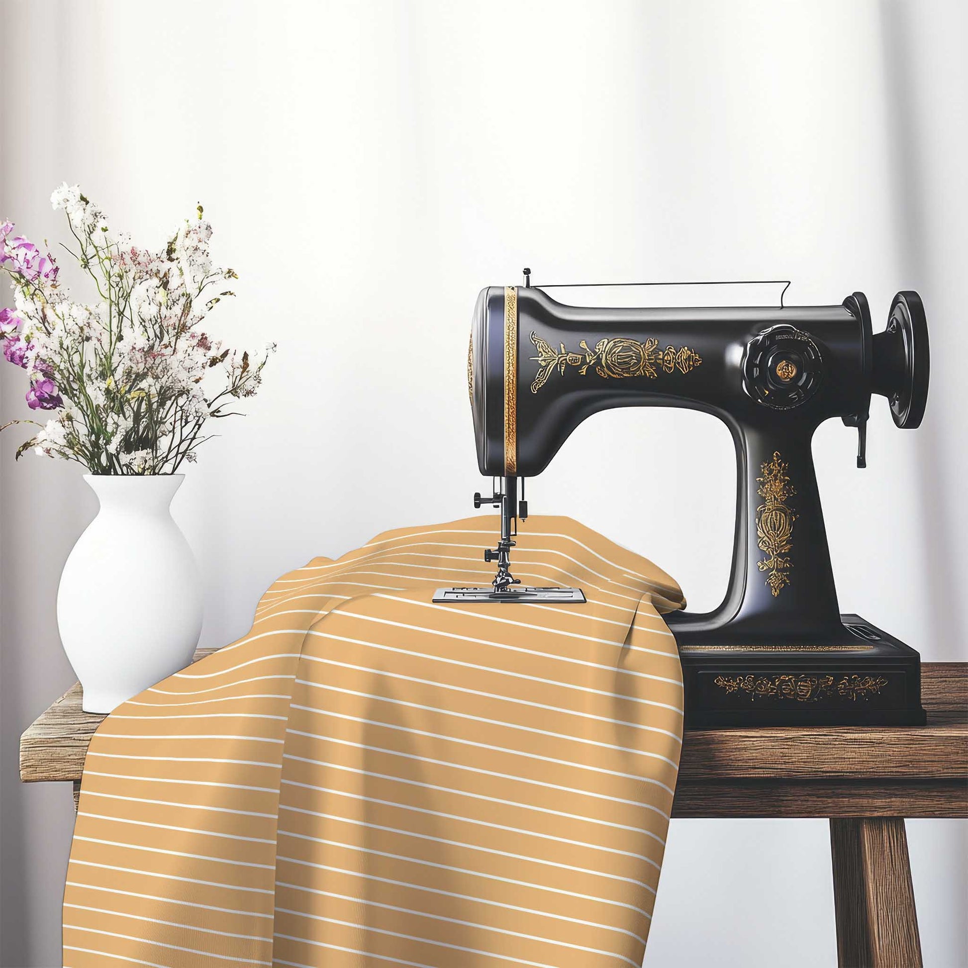Cotton Canvas Fabric with Fine Off-White Stripes on Orange, FACC-1232-152