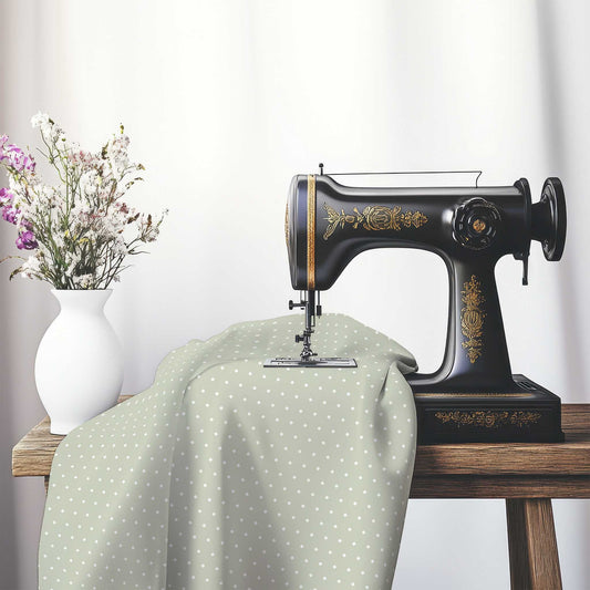 Cotton Canvas Fabric with Fine Off-White Diamonds on Pale Green, FACC-1241-112