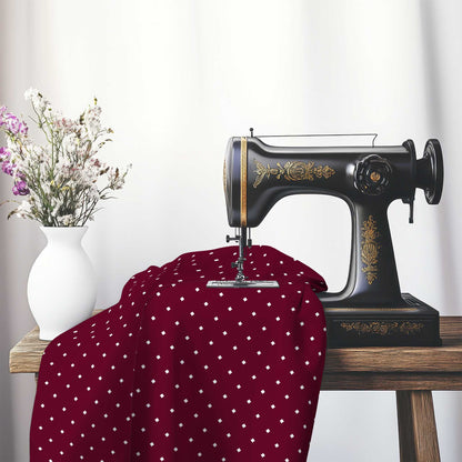 Cotton Canvas Fabric with Off-White Diamonds on Burgundy Red, FACC-1281-102