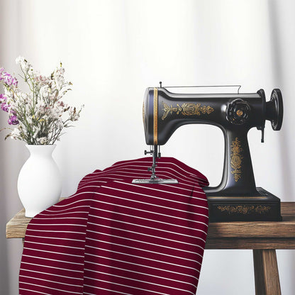 Cotton Canvas Fabric with Fine Off-White Stripes on Burgundy Red, FACC-1281-152