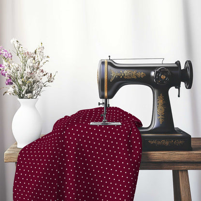Cotton Canvas Fabric with Fine Pale Cream Diamonds on Burgundy Red, FACC-1283-112