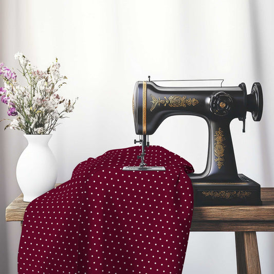 Cotton Canvas Fabric with Fine Pale Cream Diamonds on Burgundy Red, FACC-1283-112