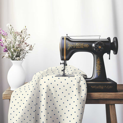 Cotton Canvas Fabric with Royal Blue Diamonds on Pale Cream, FACC-1293-101