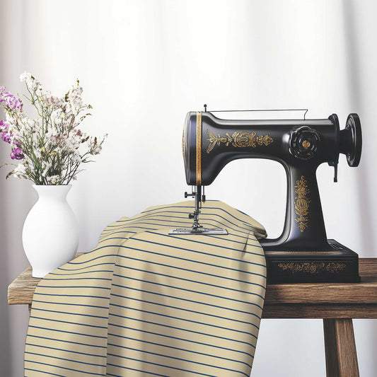 Canvas Fabric with Fine Royal Blue Stripes on Tan, FACC-1294-151