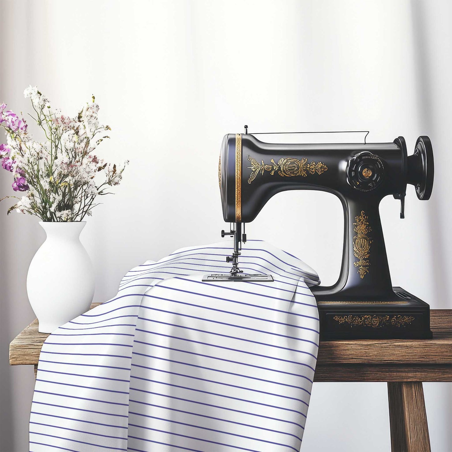 Off-White Cotton Canvas Fabric with Fine Purple Stripes, FACC-1300-151