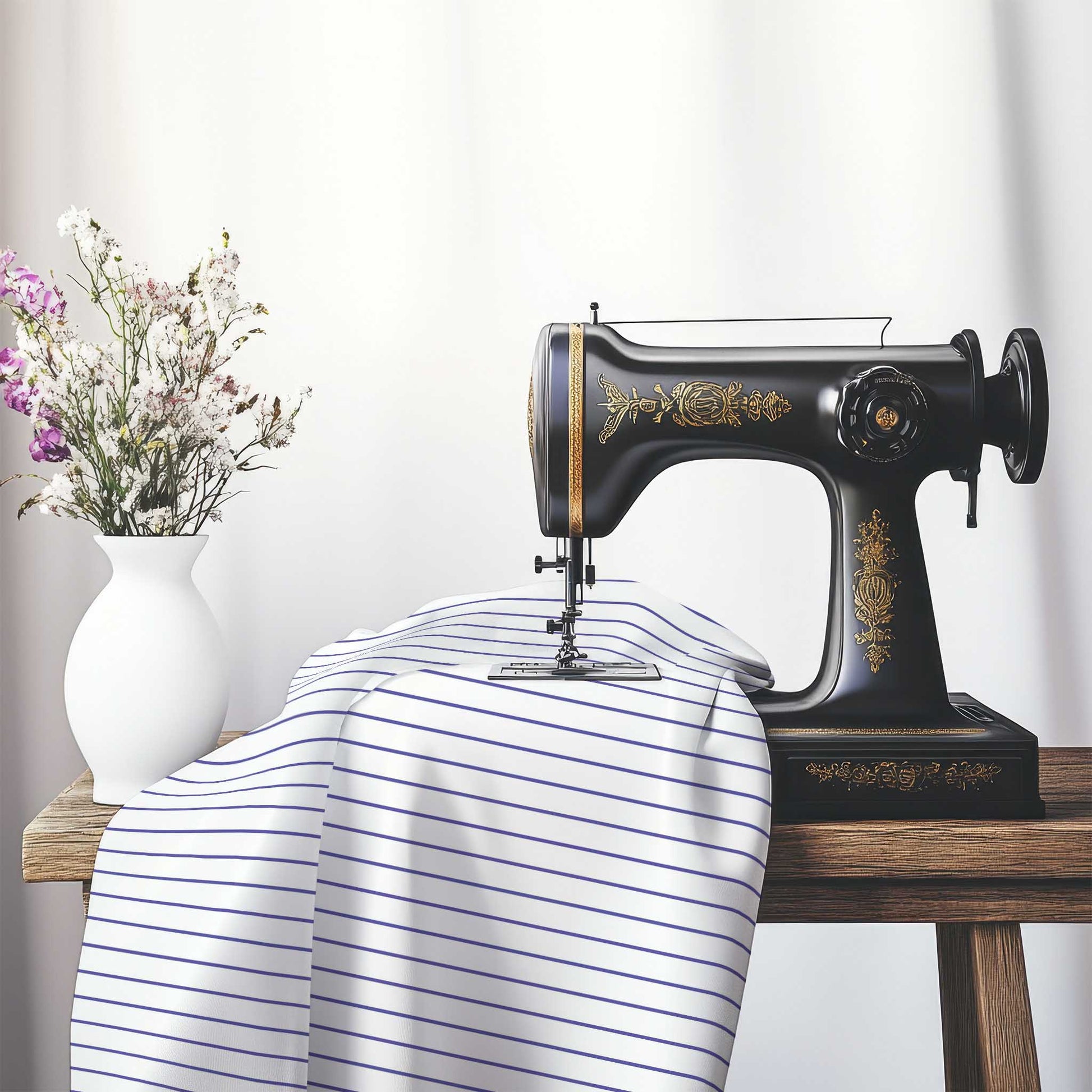 Off-White Cotton Canvas Fabric with Fine Purple Stripes, FACC-1300-151