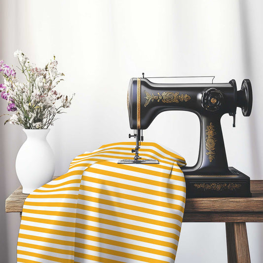 Off-White Cotton Canvas Fabric with Yellow-Orange Bars, FACC-1310-051