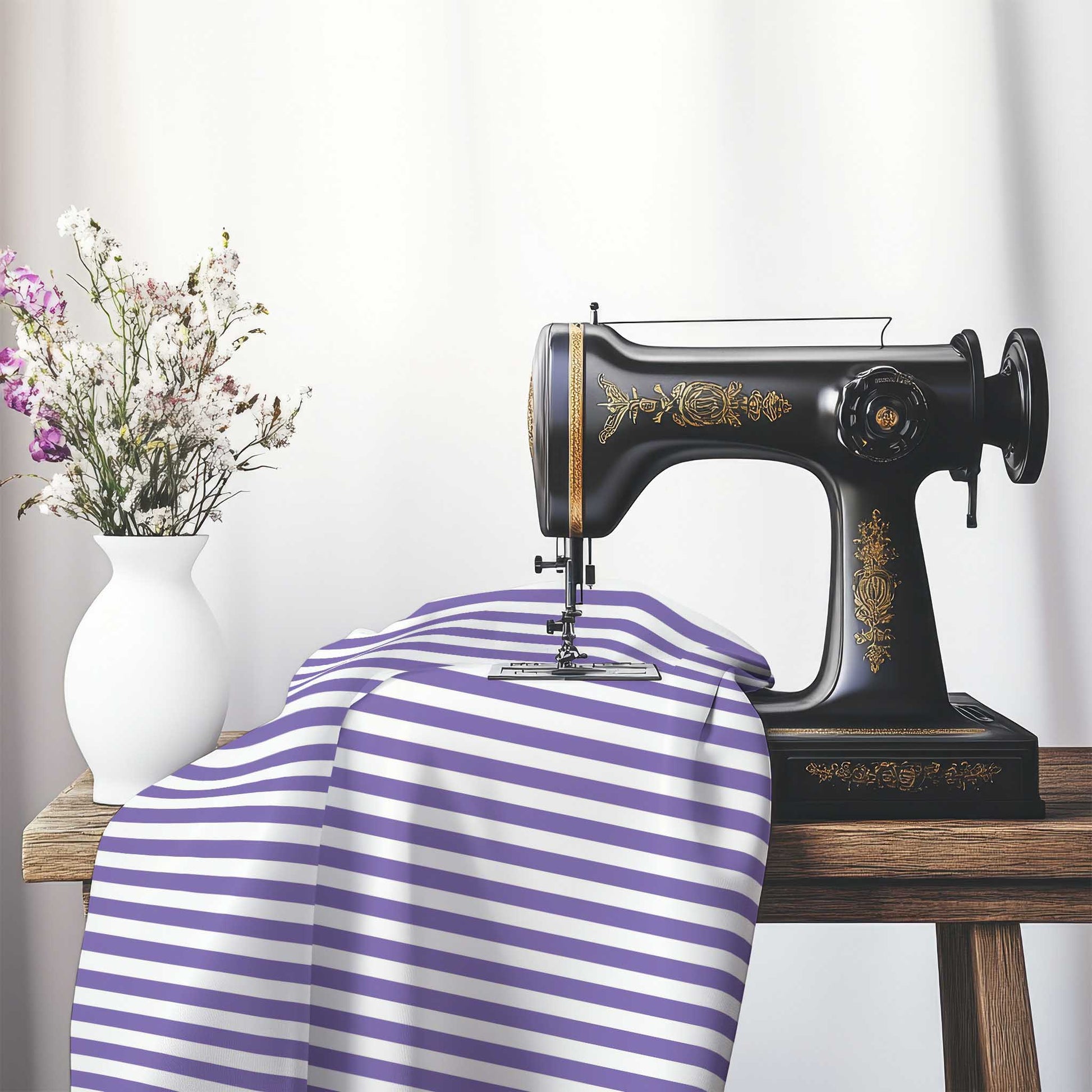 Off-White Cotton Canvas Fabric with Purple Bars, FACC-1320-051
