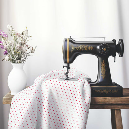 Off-White Cotton Canvas Fabric with Fine Red Diamonds, FACC-1330-111