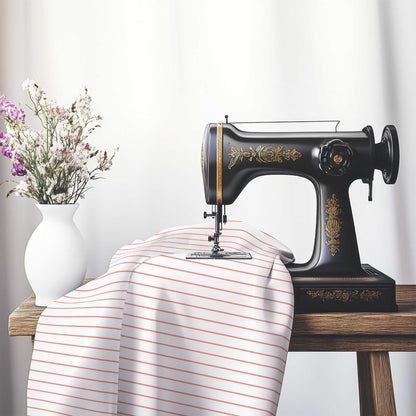 Off-White Cotton Canvas Fabric with Fine Pink Stripes, FACC-1340-151