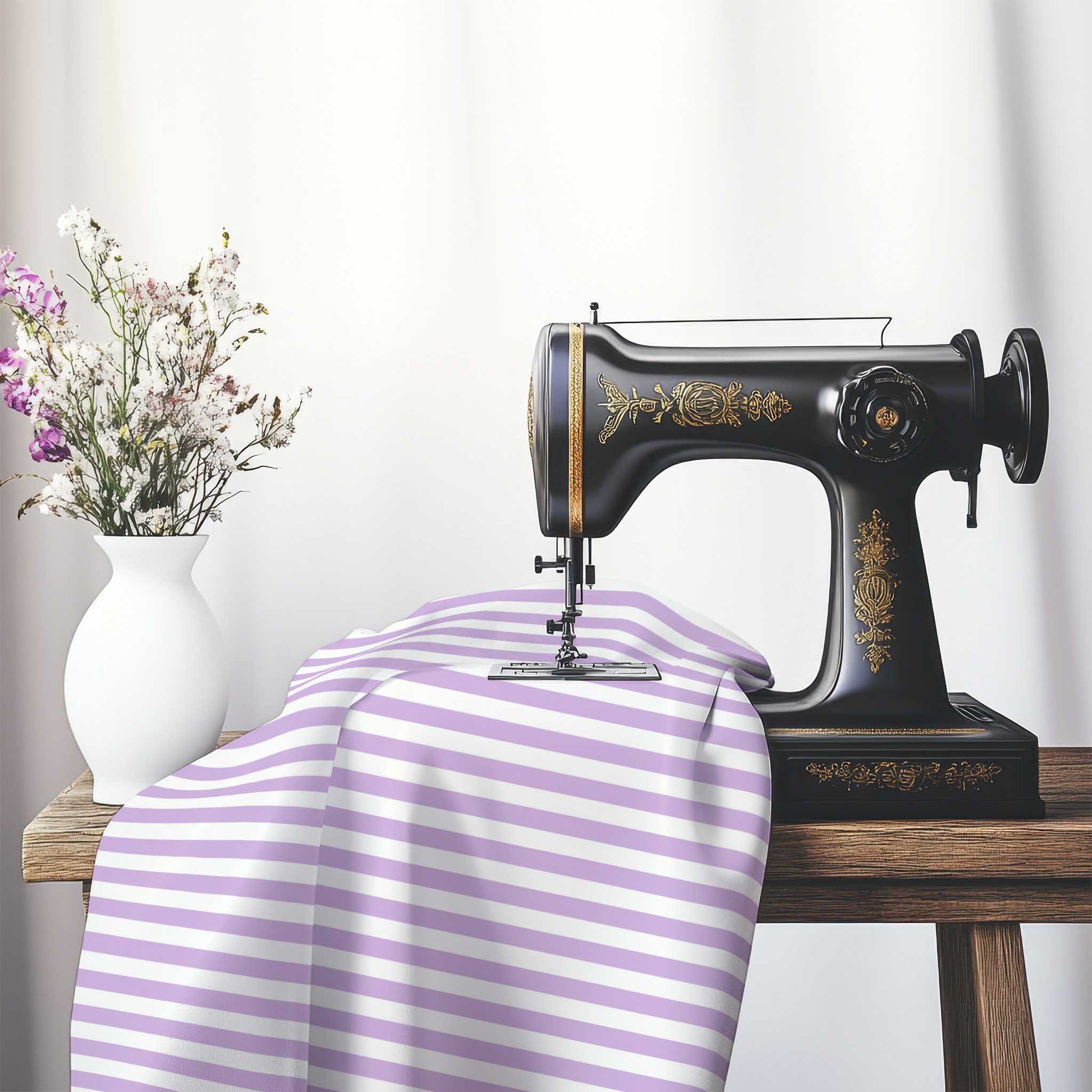 Off-White Cotton Canvas Fabric with Mauve Bars, FACC-1360-051