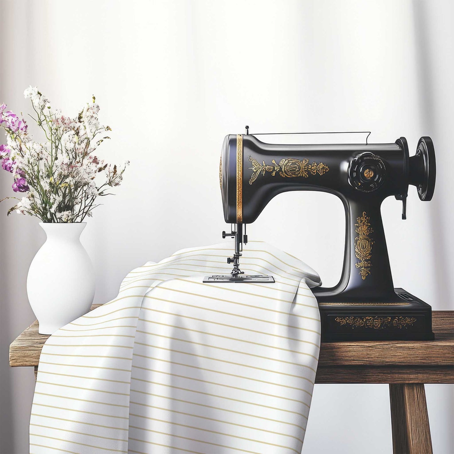 Off-White Cotton Canvas Fabric with Fine Tan Stripes, FACC-1371-151