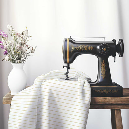Off-White Cotton Canvas Fabric with Fine Tan Stripes, FACC-1371-151
