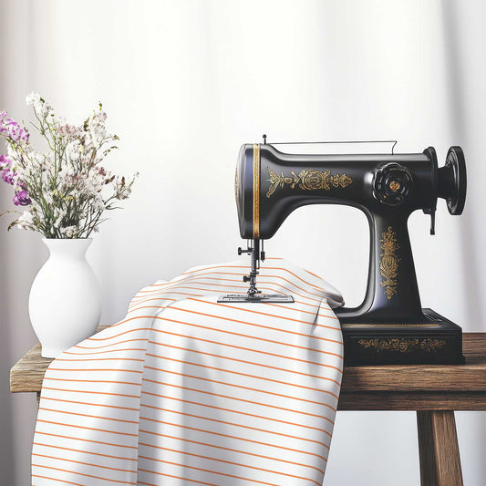 Off-White Cotton Canvas Fabric with Fine Orange Stripes, FACC-1380-151