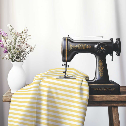 Off-White Cotton Canvas Fabric with Yellow Bars, FACC-1381-051