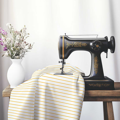 Off-White Cotton Canvas Fabric with Fine Yellow-Orange Stripes, FACC-1390-151