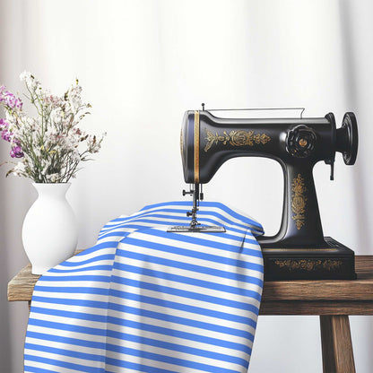 Off-White Cotton Canvas Fabric with Blue Bars, FACC-1400-051