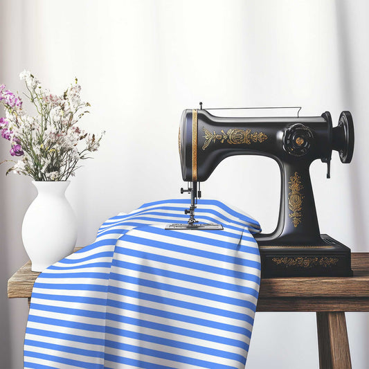 Off-White Cotton Canvas Fabric with Blue Bars, FACC-1400-051