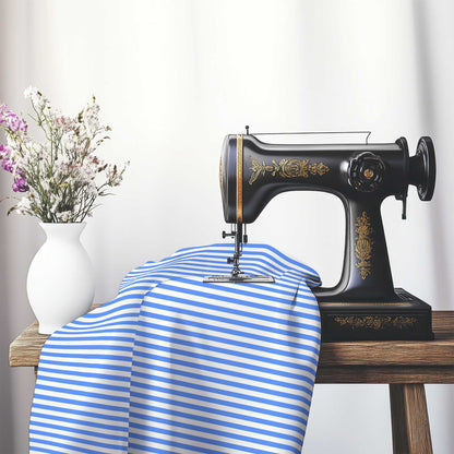 Off-White Cotton Canvas Fabric with Thin Blue Bars, FACC-1400-241